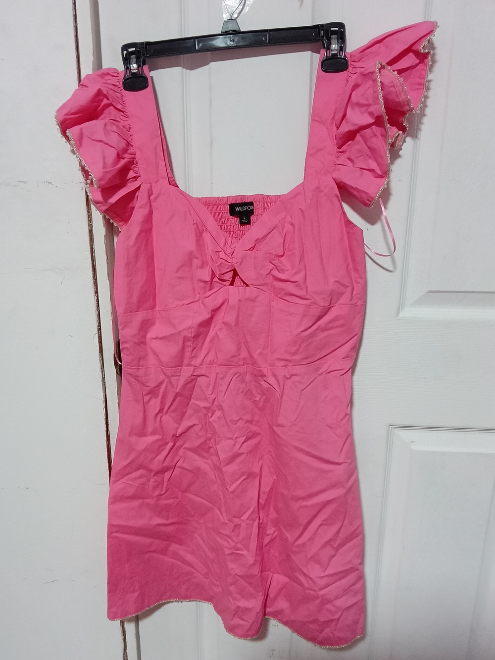Wildfox Bright Pink Ruffle-Sleeve Chemise with Bow-Front Detail